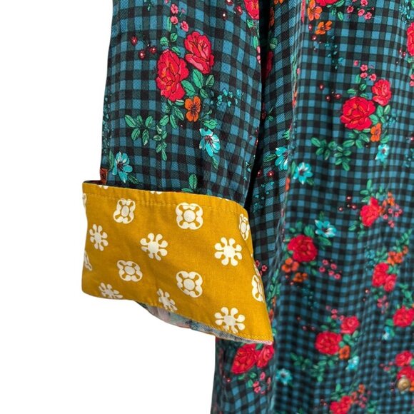 NWT Matilda Jane Fa La La Button Down Shirt Dress Green Red Floral Size Medium - Picture 4 of 11